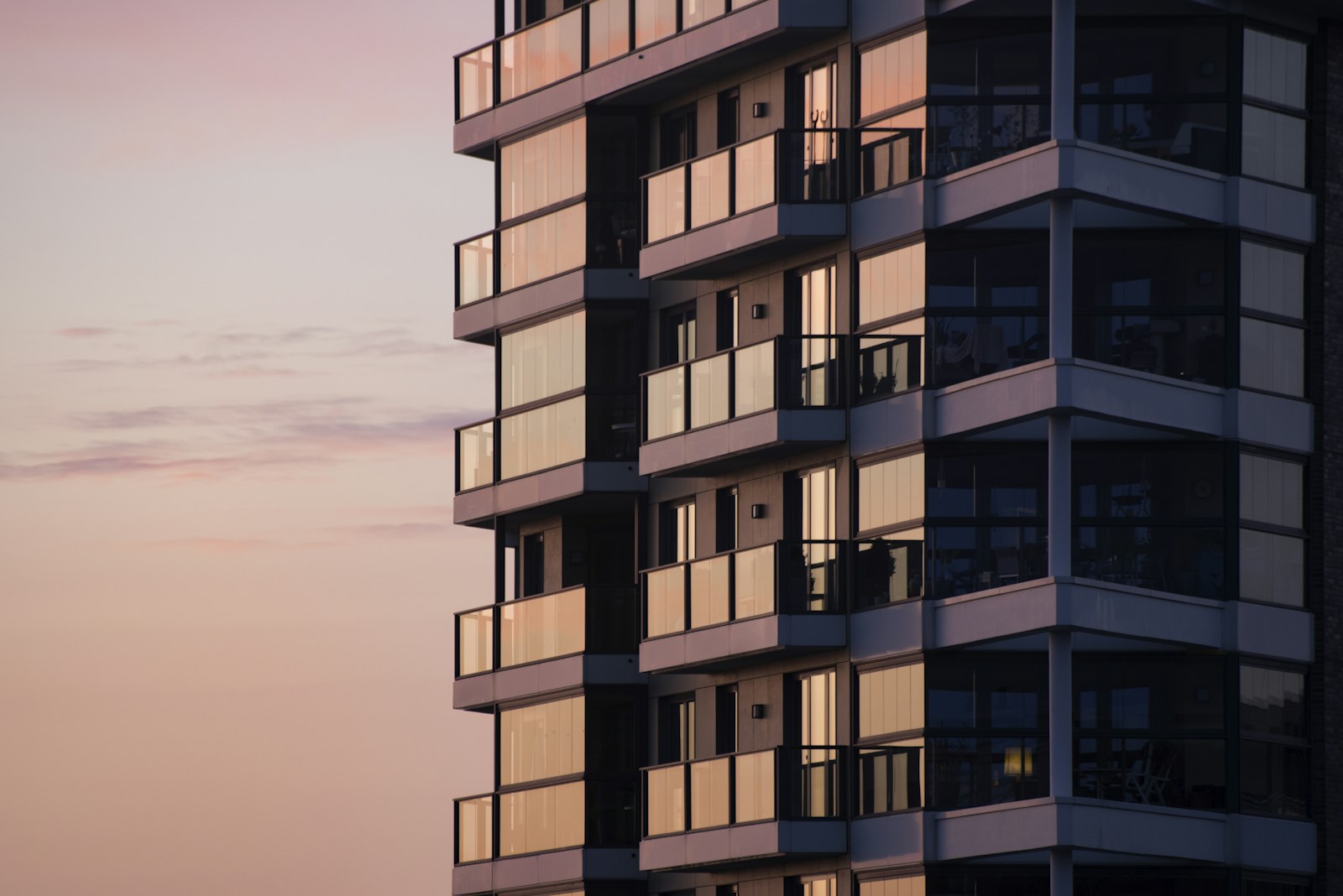 Residential high-rise building in Bolivia lit by sunlight